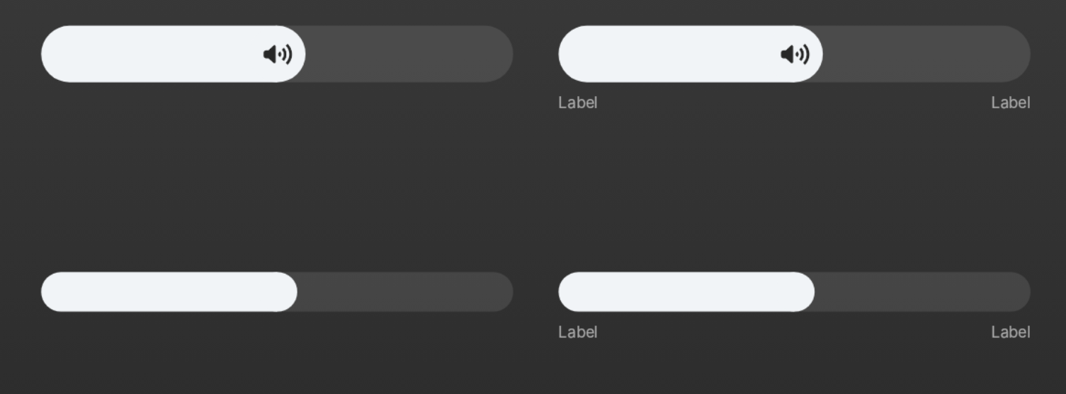 Horizontal slider controls in small, medium, and large sizes for value selection